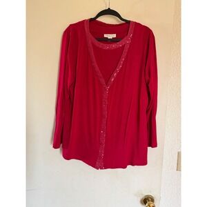 Coldwater Creek Red Sequin Cardigan Tank Top Set Womens 1X Valentines‎ Office